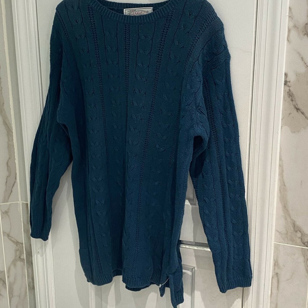 Vintage Cable Knit Oversized 80s Teal Sweater